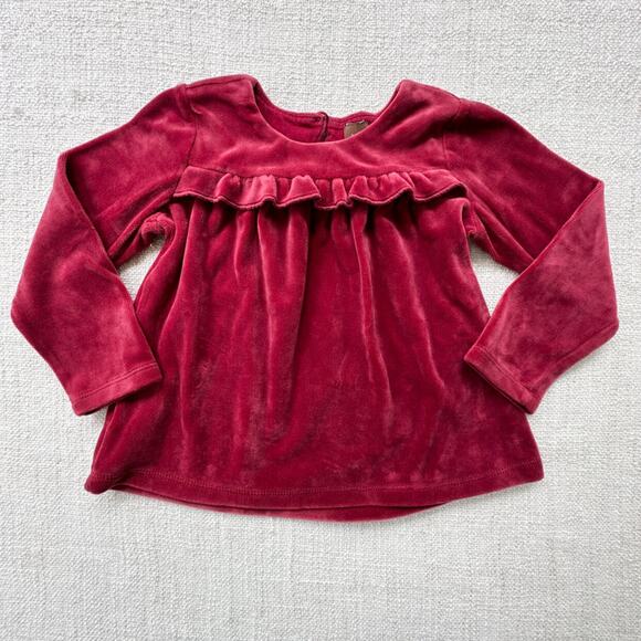 Tea Collection Maroon Velour Long Sleeve Top EUC 18-24mo - Picture 1 of 6